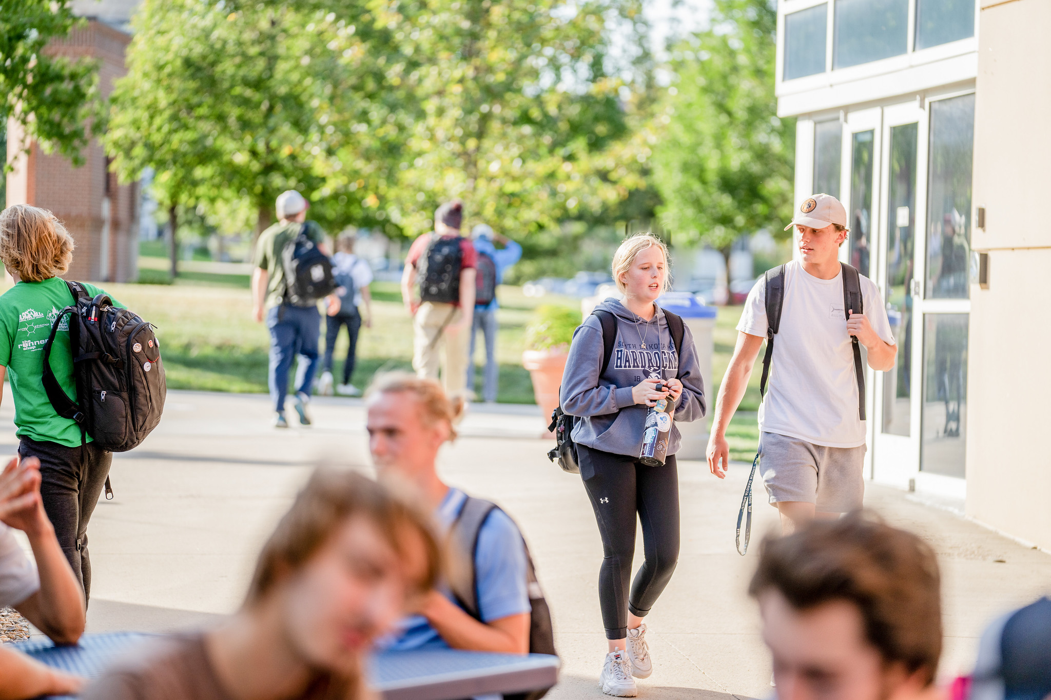 Students exiting McLaury building