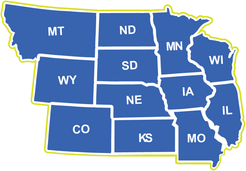 Regional map showing South Dakota and neighboring states.