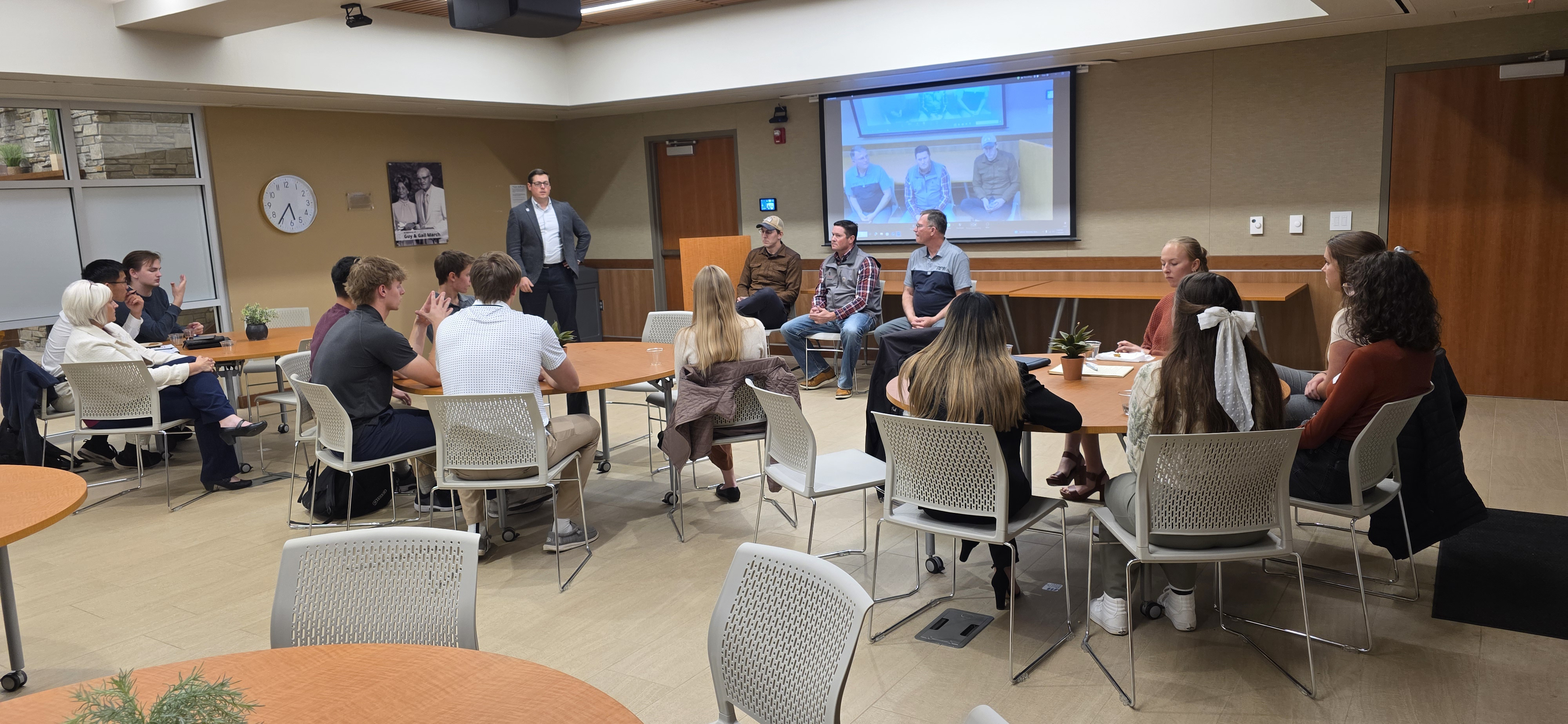 In November, student leaders heard from a panel of Mines alumni and entrepreneurs, which included Jason Love (CE 97, MS CE 98), president and CEO of RESPEC, a global engineering and consulting firm; Todd Gagne (Ceol 97), president and co-founder of Wildfire Labs, a startup studio that empowers entrepreneurs to turn ideas into successful businesses; and Rob Mudge (MetE 76, MS MetE 78), president and owner of RPM & Associates, a manufacturing company for heavy industries.