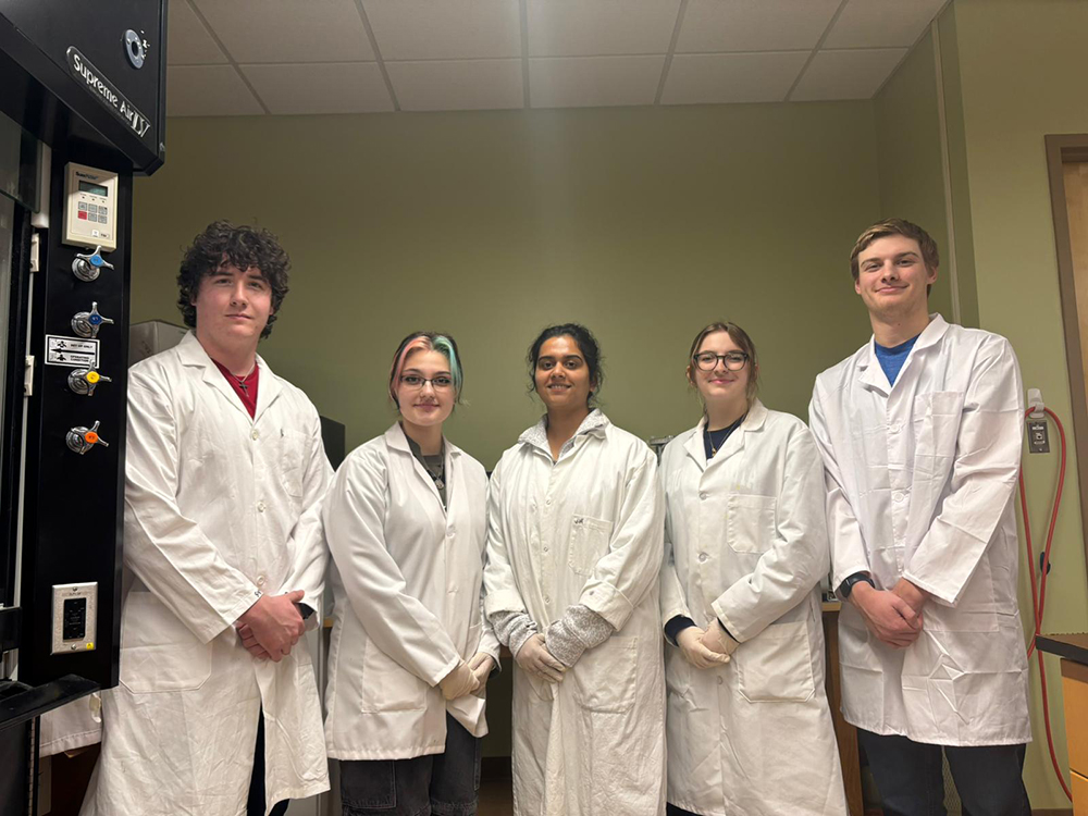 Mines undergraduate and graduate researchers are actively engaged in the Haarberg 3D Center project. From left to right: Nathaniel Strickland, Samantha Harris, Anjali Thapliyal, Kara Fletcher and Kaleb Borges.