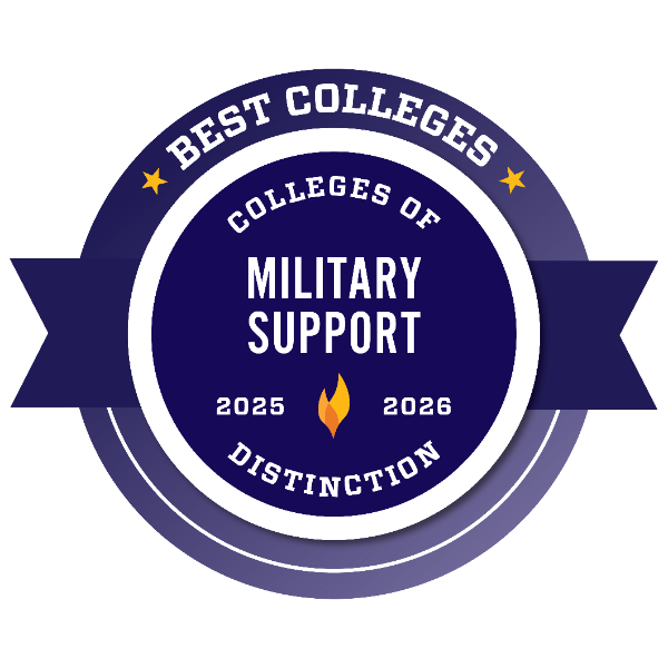 Best Colleges for Military Support 2025-2026 award badge from Colleges of Distinction.