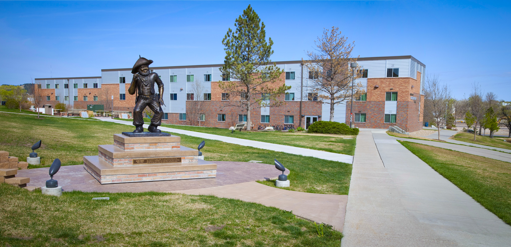 Peterson Hall with Grubby Statue